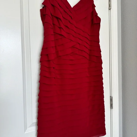 ADRIANNA PAPELL|  Sleeveless Empire Waistline Tiered Dress |  Red  | Size: 14 - Picture 6 of 14
